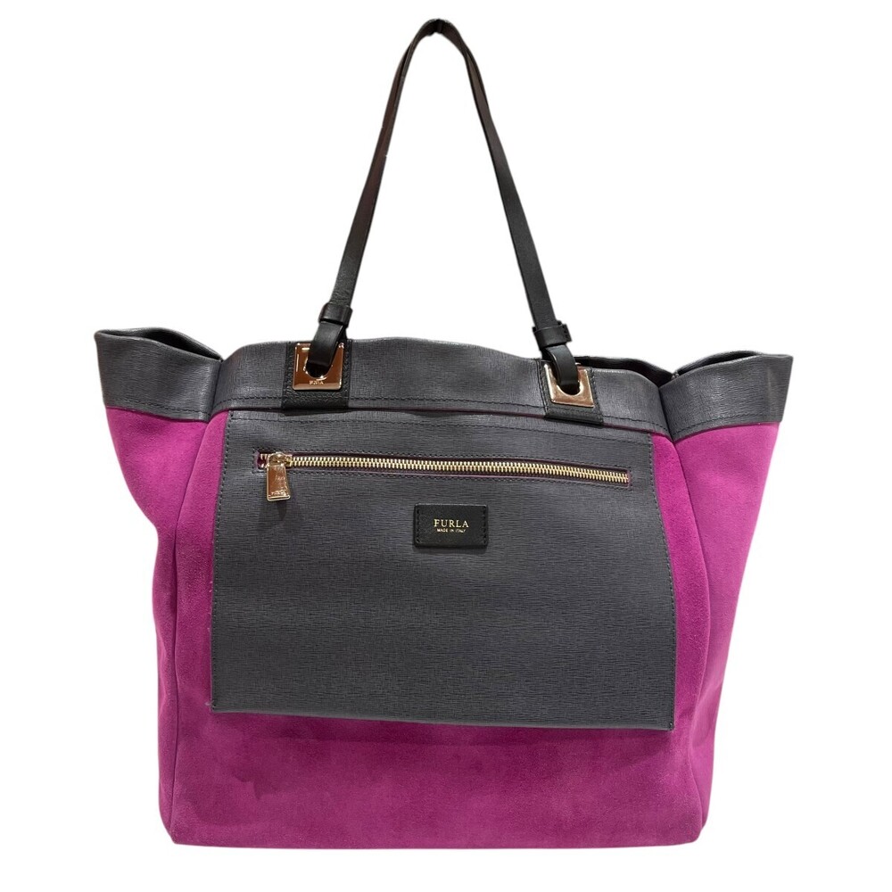 Furla Colorblock Tote Bag purple suede sides